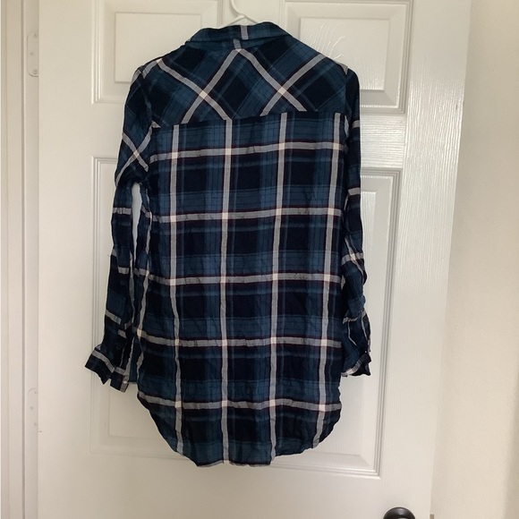 NWT Pink Rose Plaid Tunic Top Teal White Button Down Long Sleeve M - Picture 5 of 5